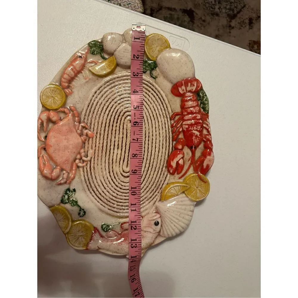 Vintage Multicolor Ceramic Sculpted Seafood Oval Platter 14